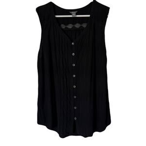 Eddie Bauer Black Sleeveless Blouse, Pintuck Front, Lace Detail on Yoke - 2XL
